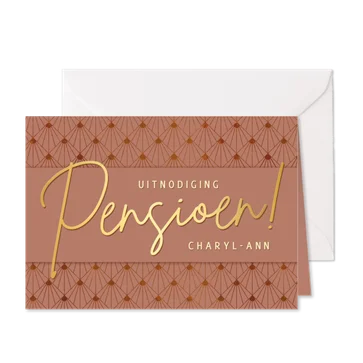Stijlvolle uitnodiging pensioen vrouw met art-deco patroon